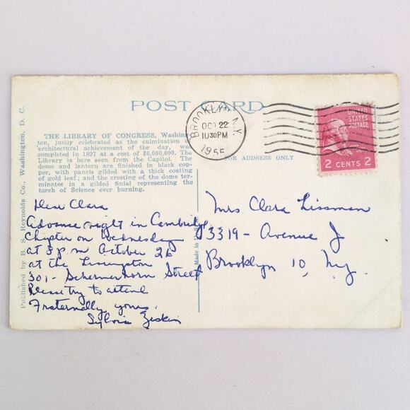 Vintage Washington DC Linen Postcard Library of Congress Building 1955 - Picture 2 of 2